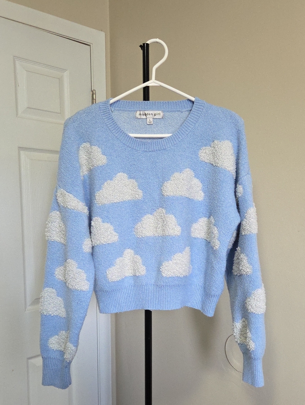 Maddeb Girl Cloud Pattern Blue Crewneck Sweater